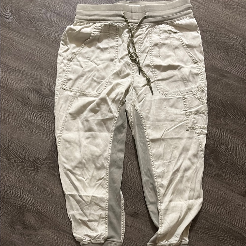 Anthropologie Cream Cargo Pants with Elastic Waistband